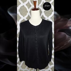 Ann Taylor LOFT Women's Classic Black Cotton 3/4 Sleeve Cardigan Size L